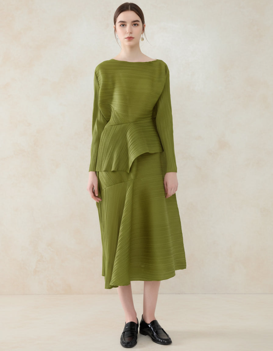 Luxury Pleated Plissé Skirt Set – Japanese-Inspired Formal Travel Luxury Pleated Plissé Skirt Set – Japanese-Inspired Formal Travel