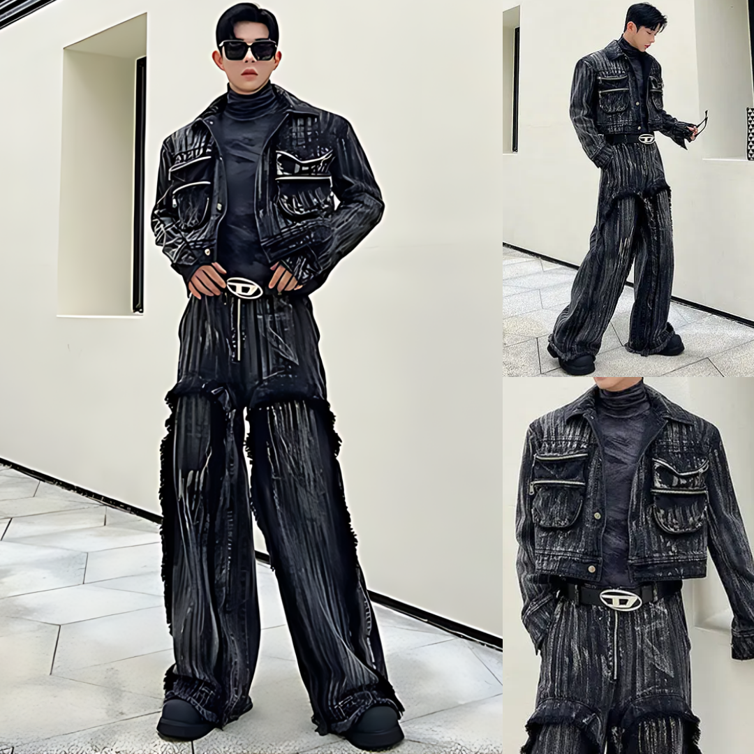 Men's 2-Piece Japanese Denim Black Streetwear Set Men's 2-Piece Japanese Denim Black Streetwear Set