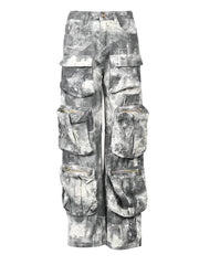 Men's White Multi-Pocket Camouflage Cargo Pants