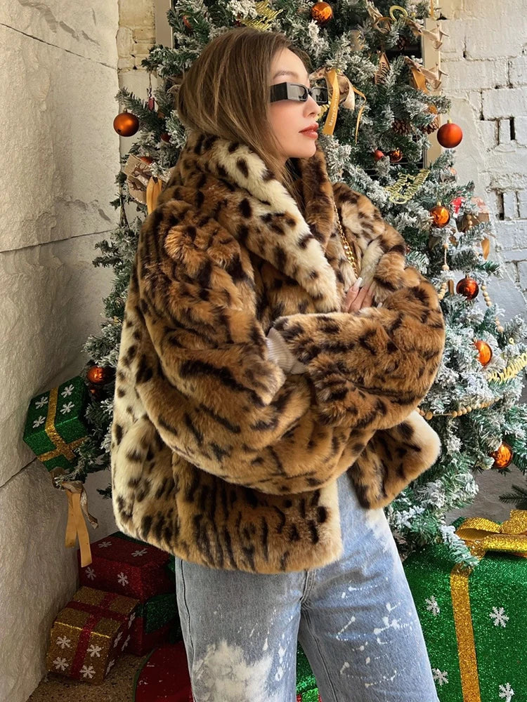 Women s Posh Leopard Faux Fur Hoodie Coat HEYFANCYSTYLE