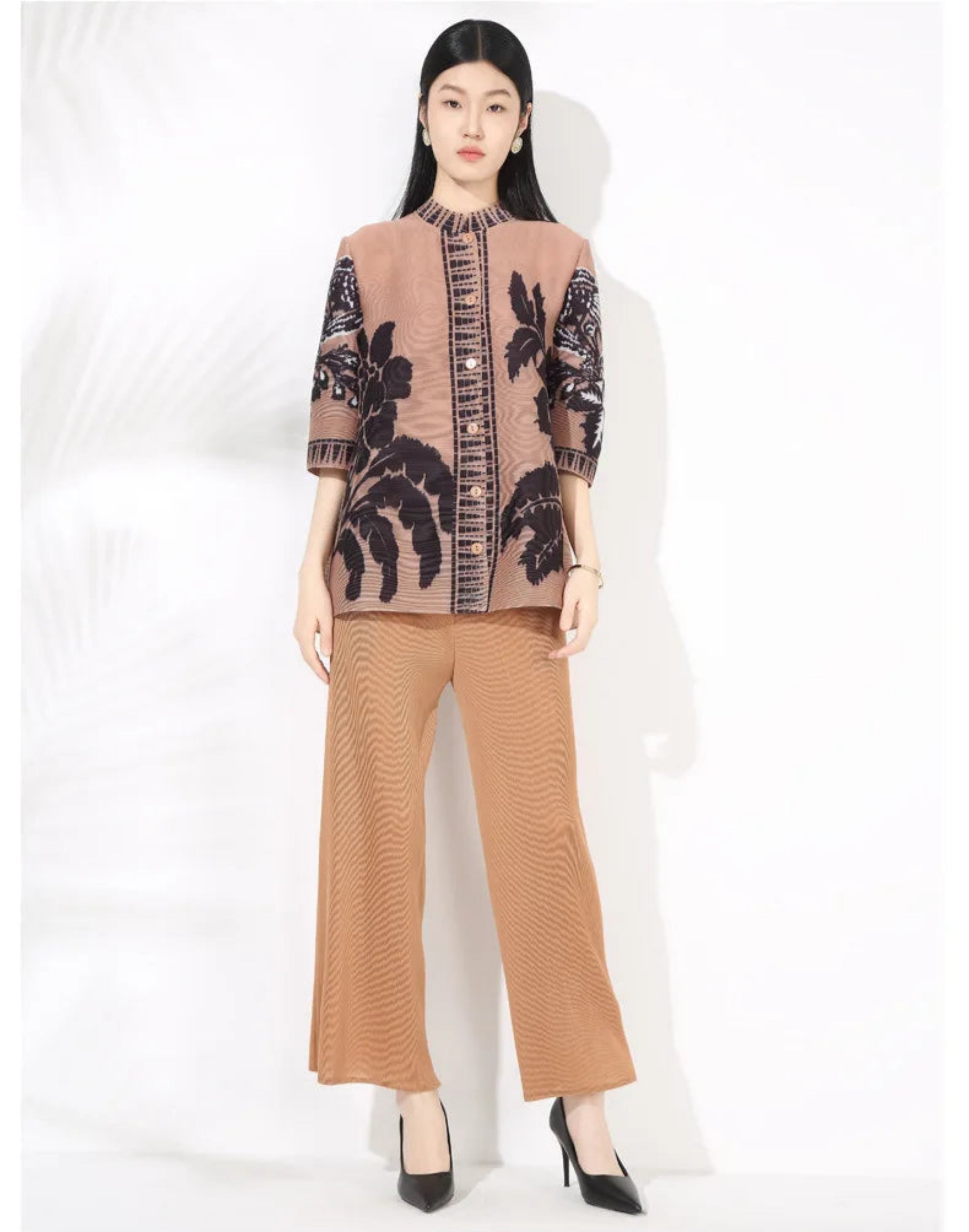 Plissé Set - Floral Top & Pleated Palazzo Pant – HEYFANCYSTYLE