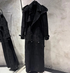 Luxury Genuine Suede Leather Trench Coat
