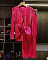 Elegant Pleated Top & Skirt Set