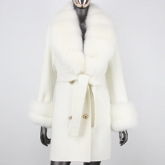 Petite Cashmere Wool Real Fur Jacket