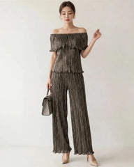 2-Piece Metallic Pleated Top & Pants