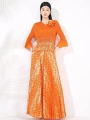 2-Piece Petite Formal Pleated Pantsuit – Elegant Wide-Leg Wedding Set HEYFANCYSTYLE