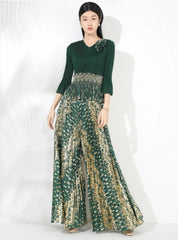 2-Piece Petite Formal Pleated Pantsuit – Elegant Wide-Leg Wedding Set