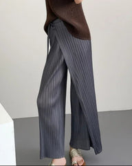 Wrap-Front Pleated Palazzo Pants