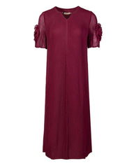 Plissé Rosette Sheer-Sleeve Dress