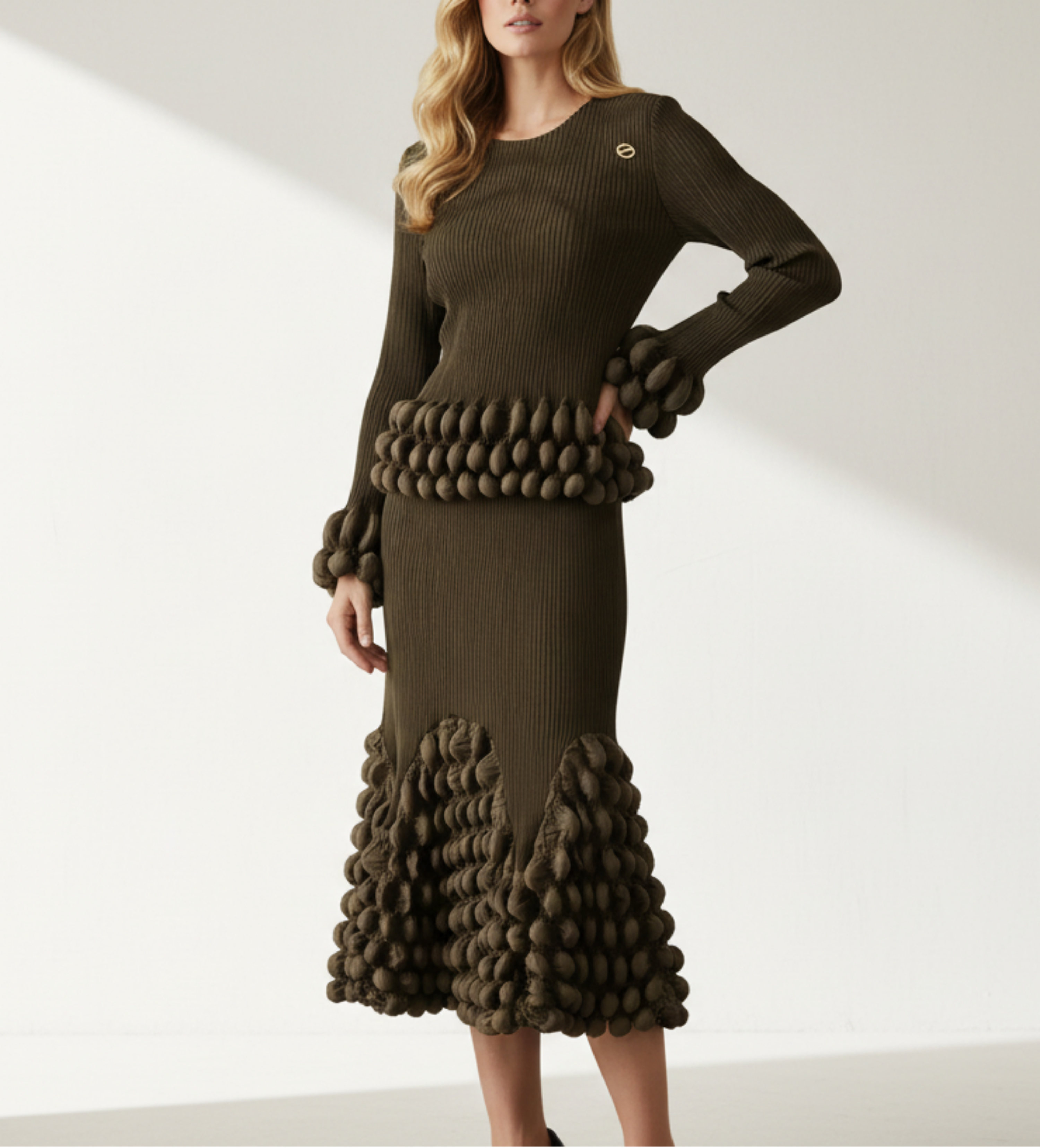 2 Piece Japanese Designer Pleated Knit Set Skirt And Top