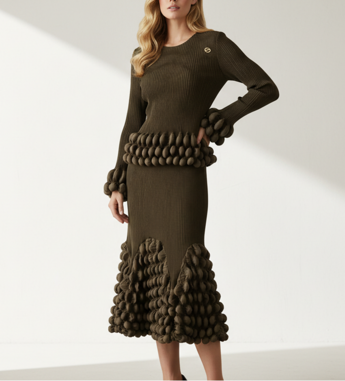 2 Piece Japanese Designer Pleated Knit Set Skirt And Top