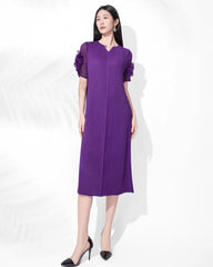 Plissé Rosette Sheer-Sleeve Dress