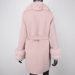 Cashmere Wool Coat with Fox Fur