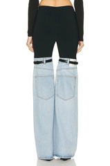 Luxury Haute Couture Thigh Jeans with Elastic Waist