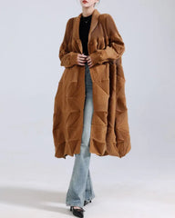 3D Geometric Japanese Pleats Plissé Luxury Designer Long Trench Coat Tie-Waist Statement Outerwear