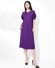Plissé Rosette Sheer-Sleeve Dress