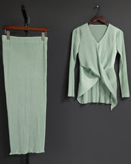 Elegant Pleated Top & Skirt Set