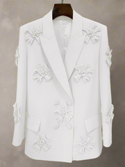 3D Floral Appliqué Double-Breasted Blazer