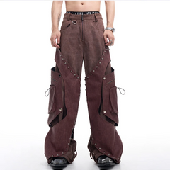 Men's Western Suede Cargo Baggy Pants