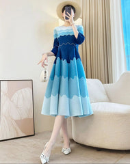 Wave Pleated Midi Dress