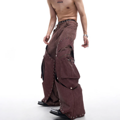 Men's Western Suede Cargo Baggy Pants