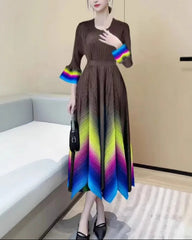 Luxury Pleated Bell-Cuff Dress