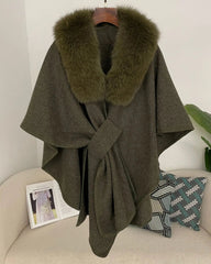 Luxury Wool-Blend Fur Cape