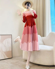 Wave Pleated Midi Dress