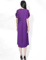 Plissé Rosette Sheer-Sleeve Dress
