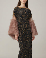 Plissé Ruffle Sleeves Maxi Dress