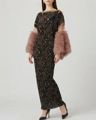 Plissé Ruffle Sleeves Maxi Dress