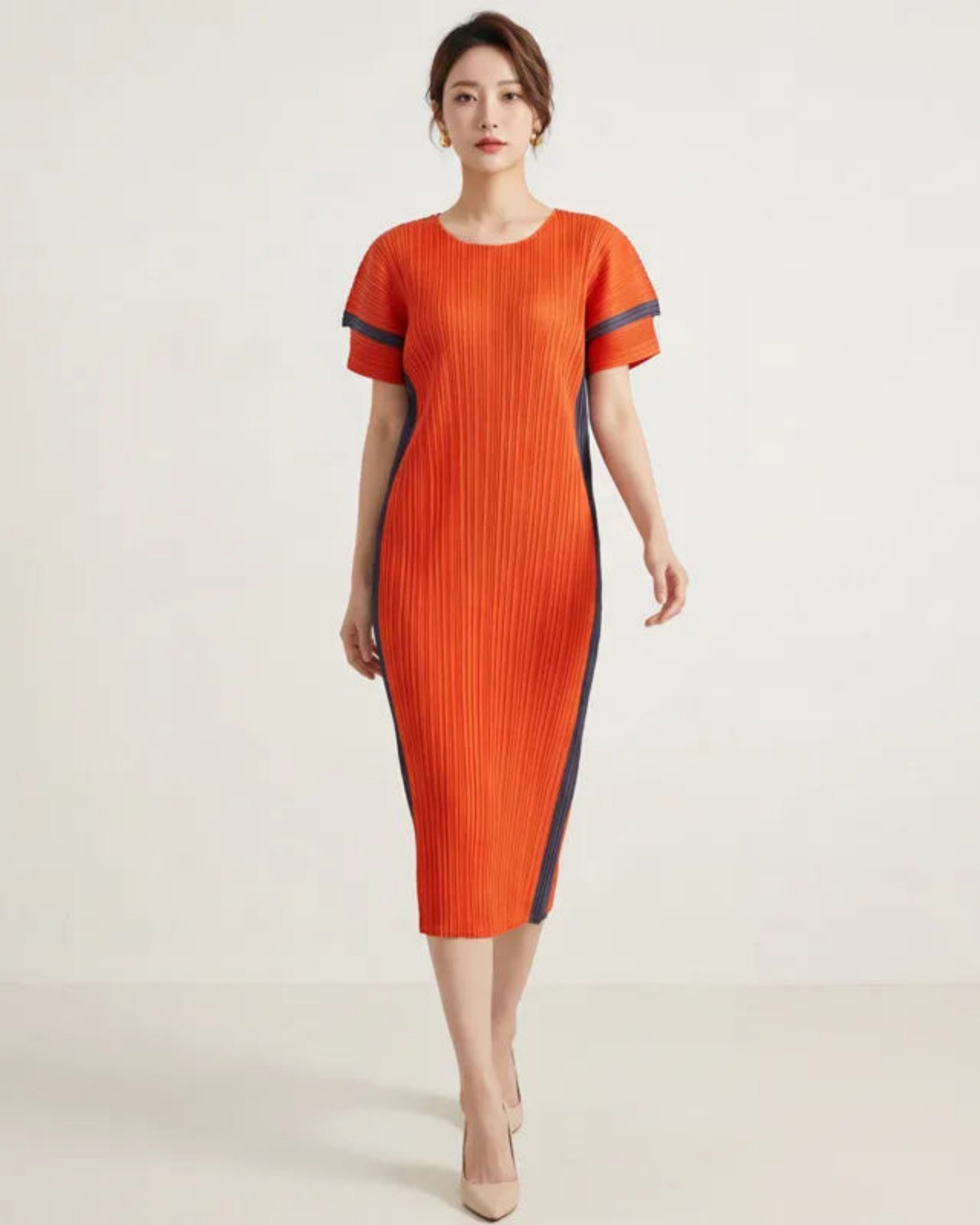 Architectural Pleated Midi Dress