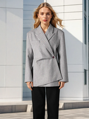 Asymmetric Pinstripe Blazer - Gray Jacket - Tailored Fit