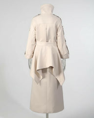 Asymmetrical Double-Breasted Trench Coat – High Collar Luxury