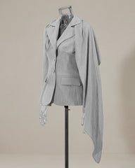 Asymmetrical Draped Sleeve Blazer – Luxury Designer Business Formal Jacket