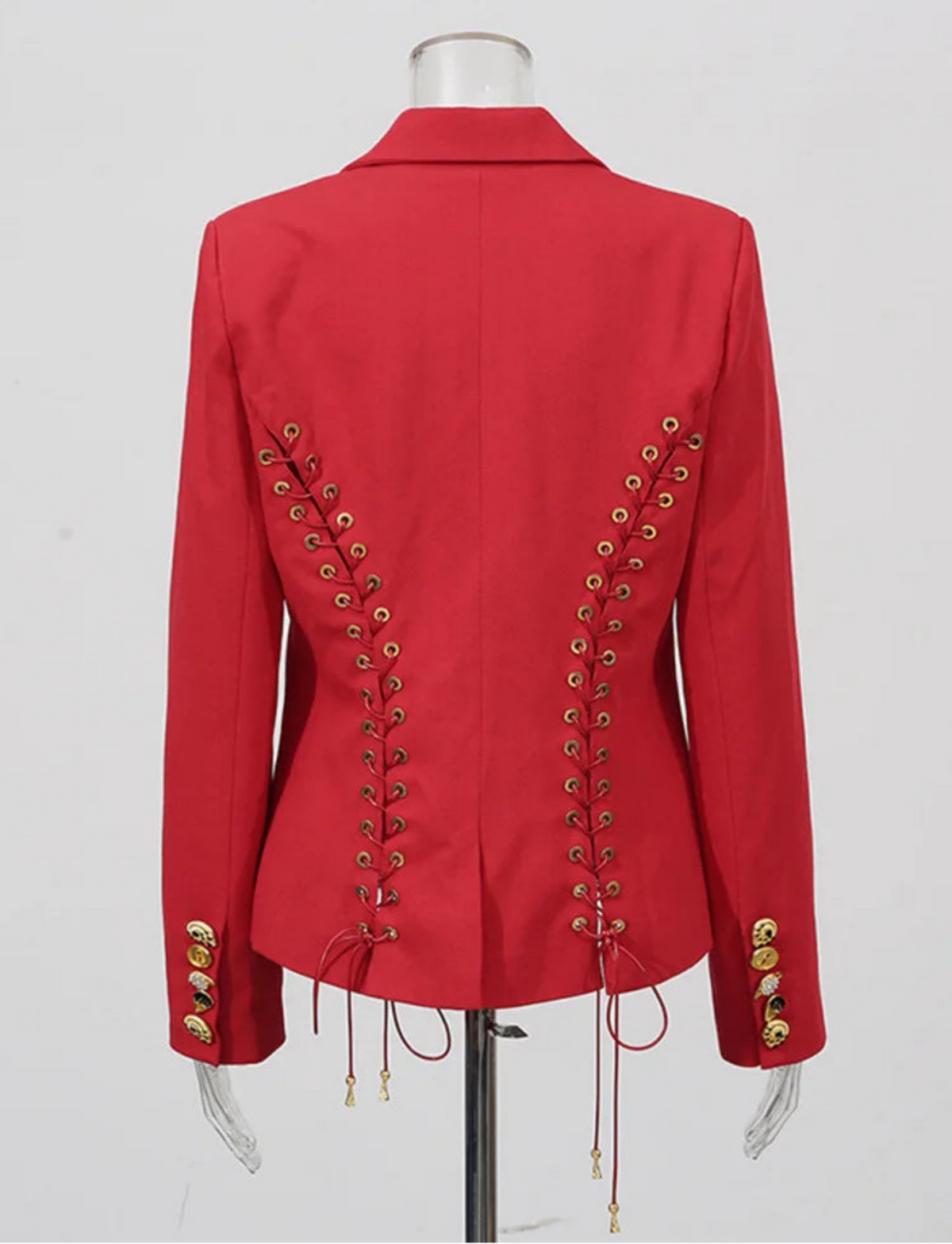 Bustier Back Laced-Up Luxury Blazer Jacket – Designer Waist-Length Statement Jacket – Work & Formal