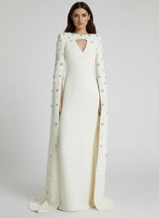 Cape Sleeve Crystal Column Gown – Designer Evening Dress