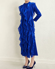Cascading Ruffle Plissé Midi Japanese Pleated Dress