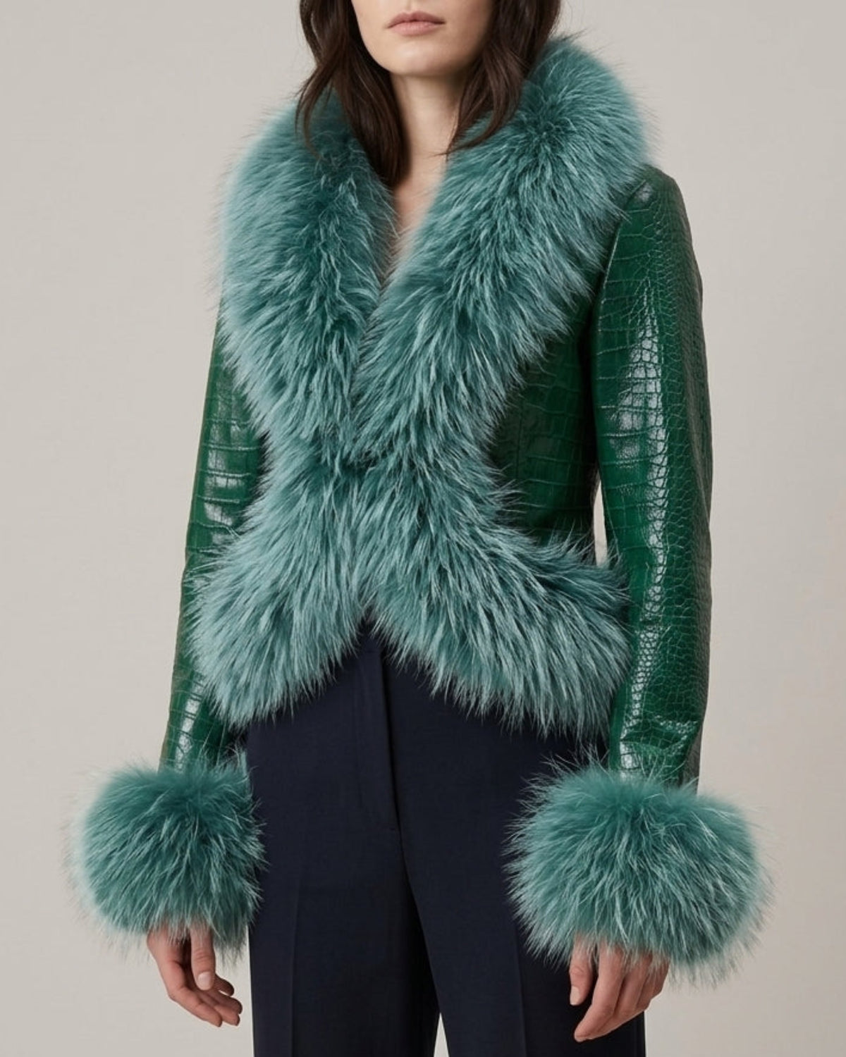 Custom Fox Fur Leather Crop Jacket