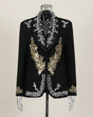 Couture Beaded Blazer – Structured Notched Lapel Crystal Jacket