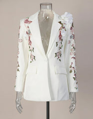 Couture Embroidered Blazer – Floral Appliqué & Sequin Detail