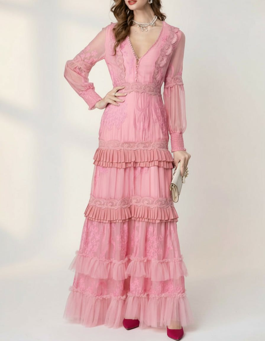 Couture Embroidered Lace Maxi Dress – Formal Eventwear