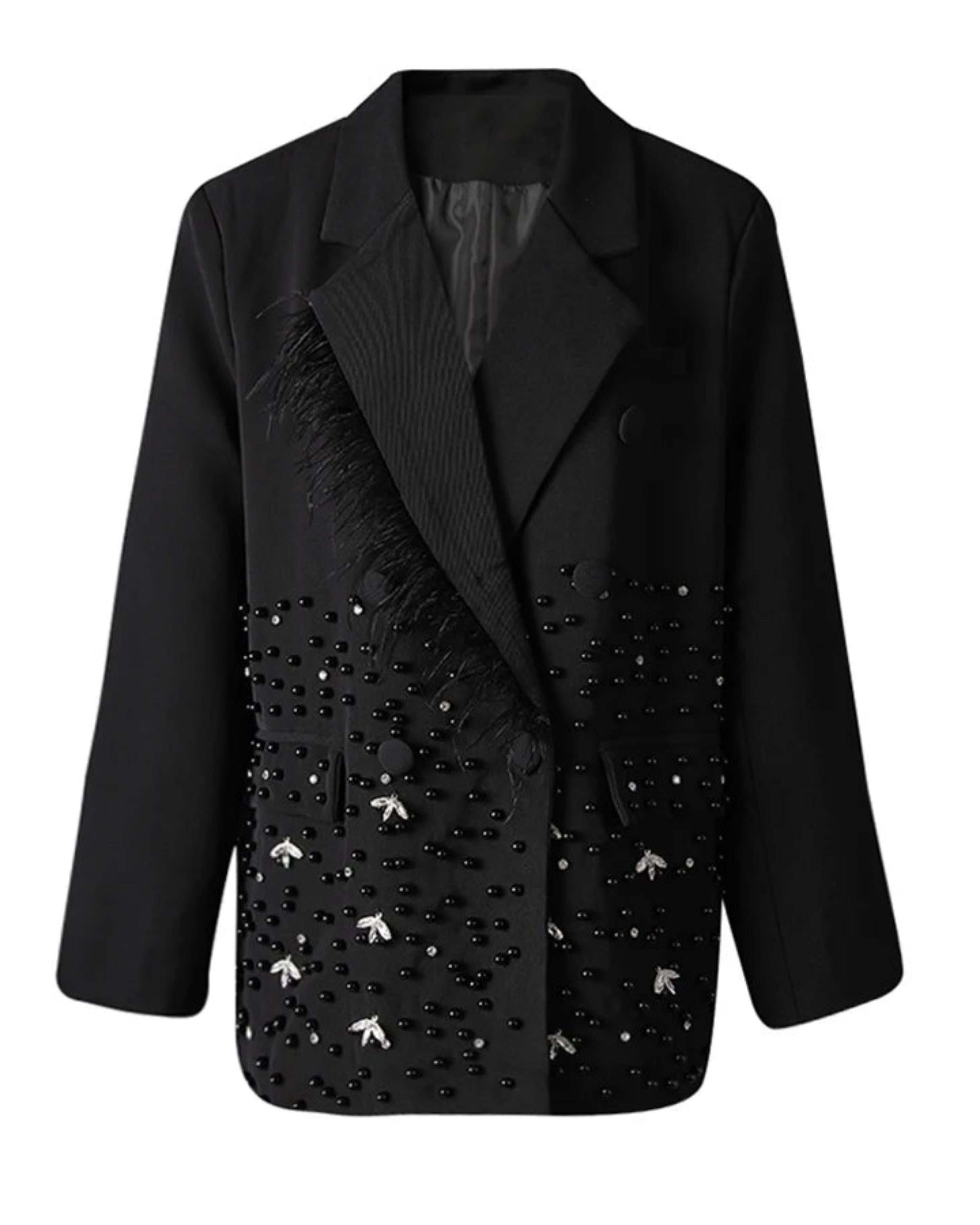 Couture Feather Beaded Designer Oversized Blazer Jacket