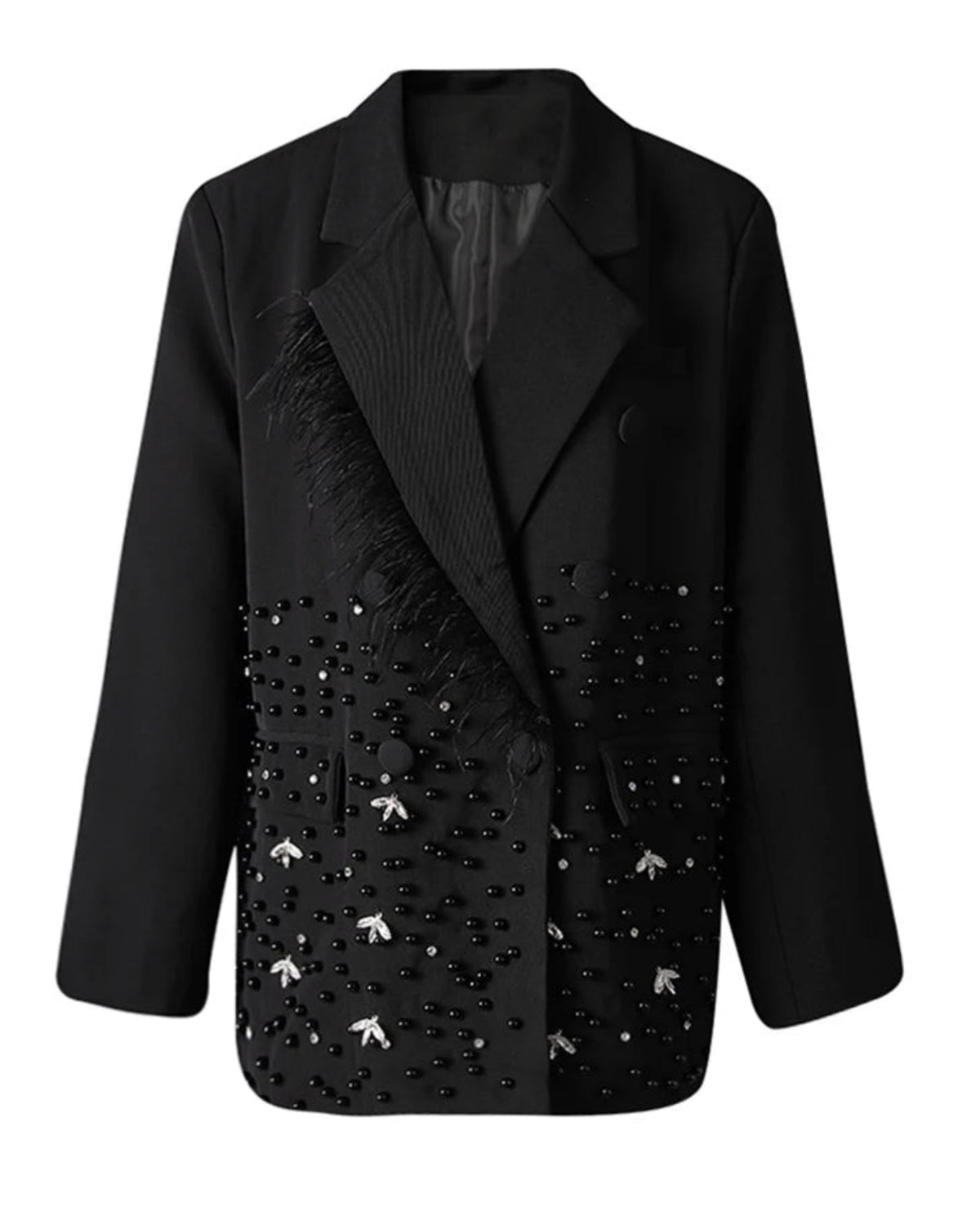 Couture Feather Beaded Designer Oversized Blazer Jacket