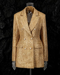 Couture Gold Metallic Tweed Designer Coat Blazer