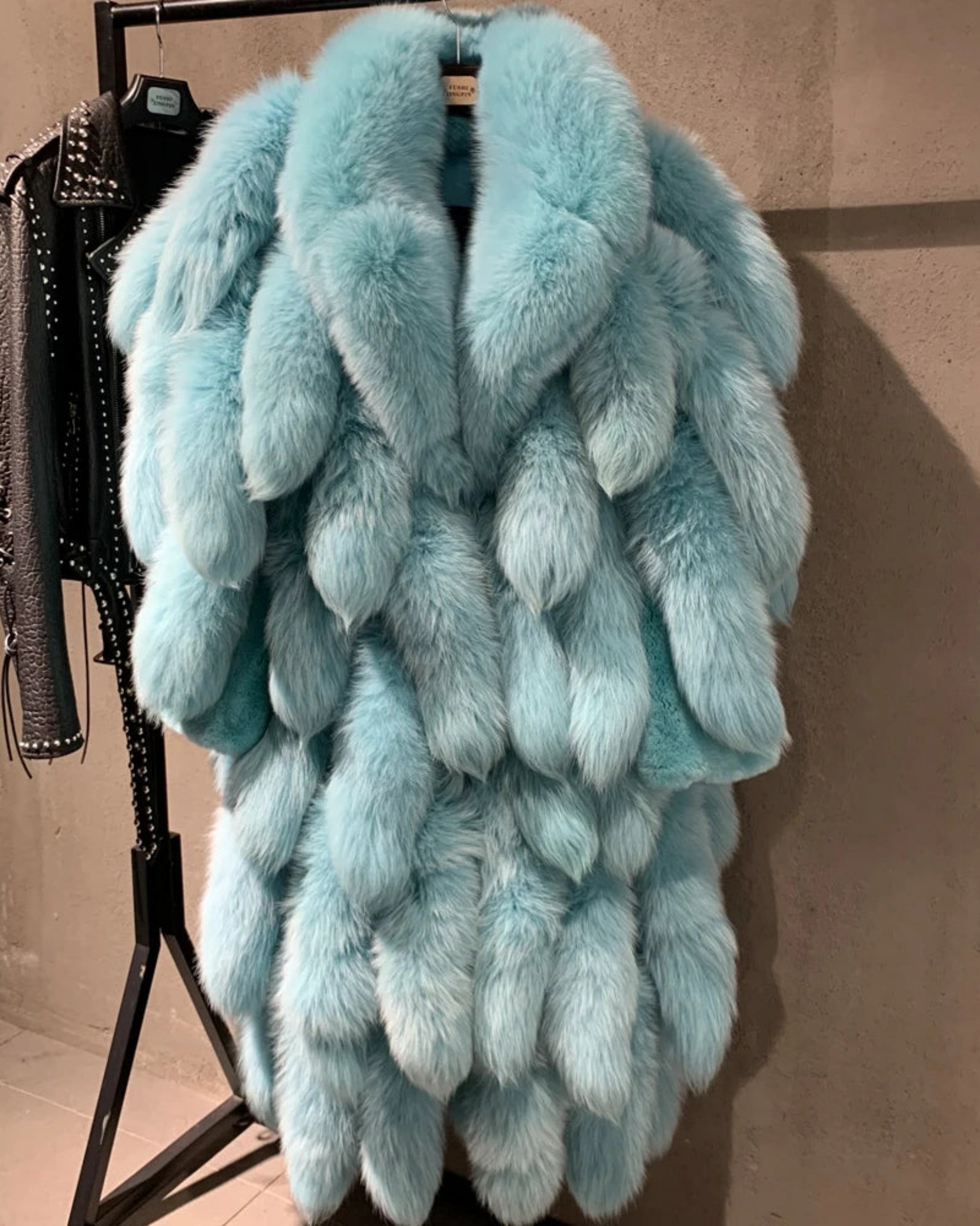 Couture Hand-Made Full Pelt Genuine Fox Fur Tail 2-in-1 Oversized Coat Formal Red Carpet