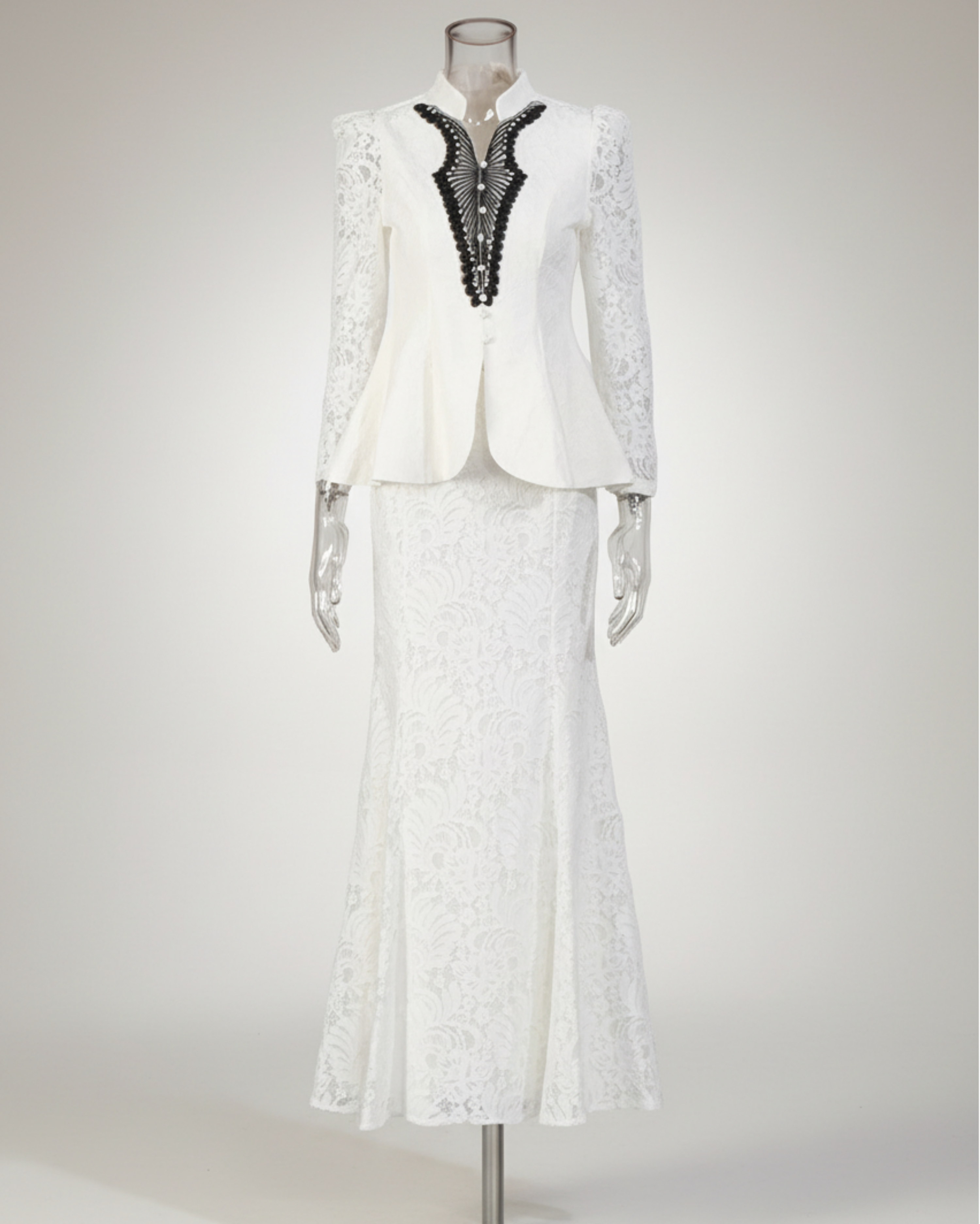 Couture Lace Skirt Set with Beaded Peplum Jacket