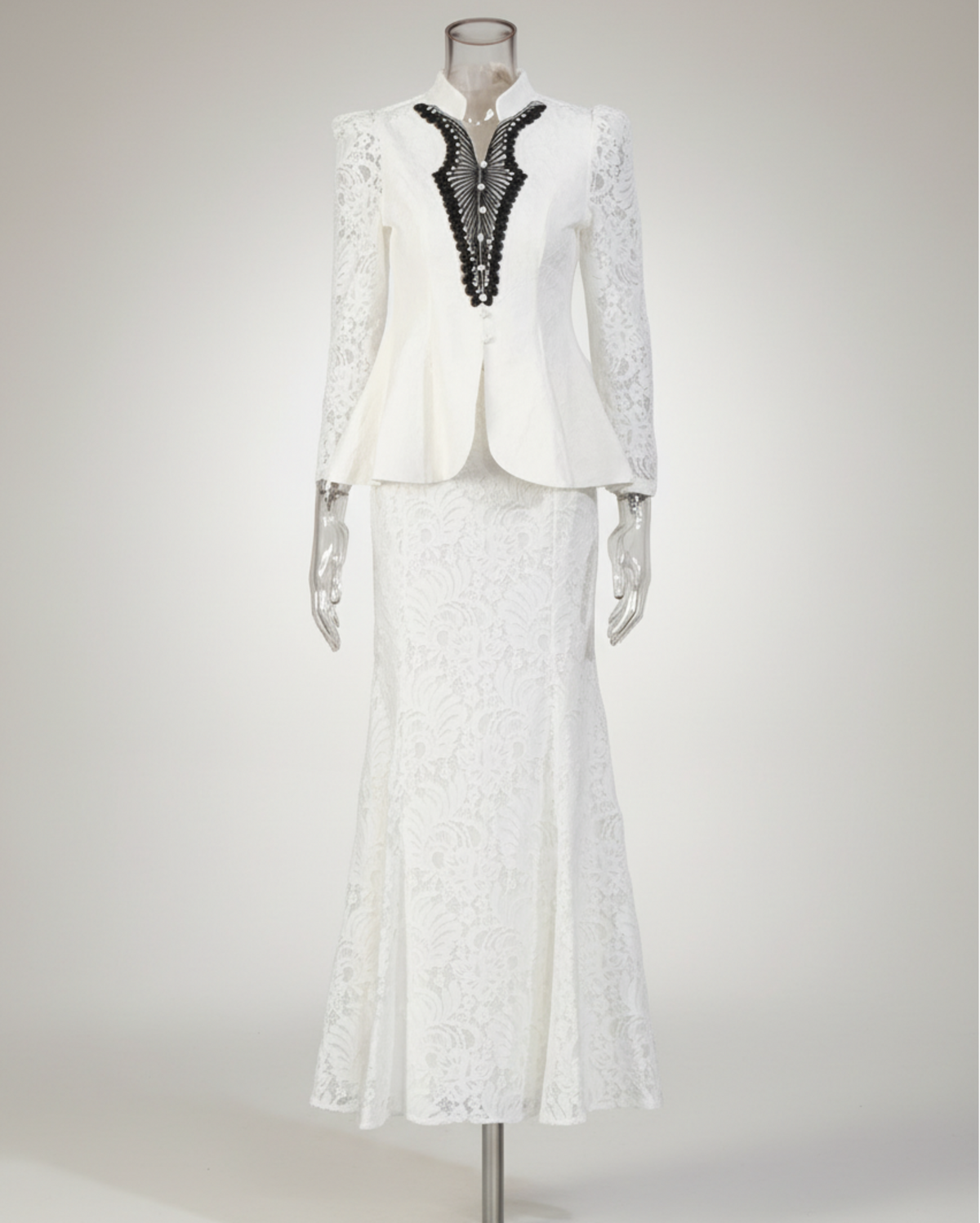 Couture Lace Skirt Set with Beaded Peplum Jacket