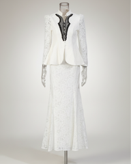 Couture Lace Skirt Set with Beaded Peplum Jacket