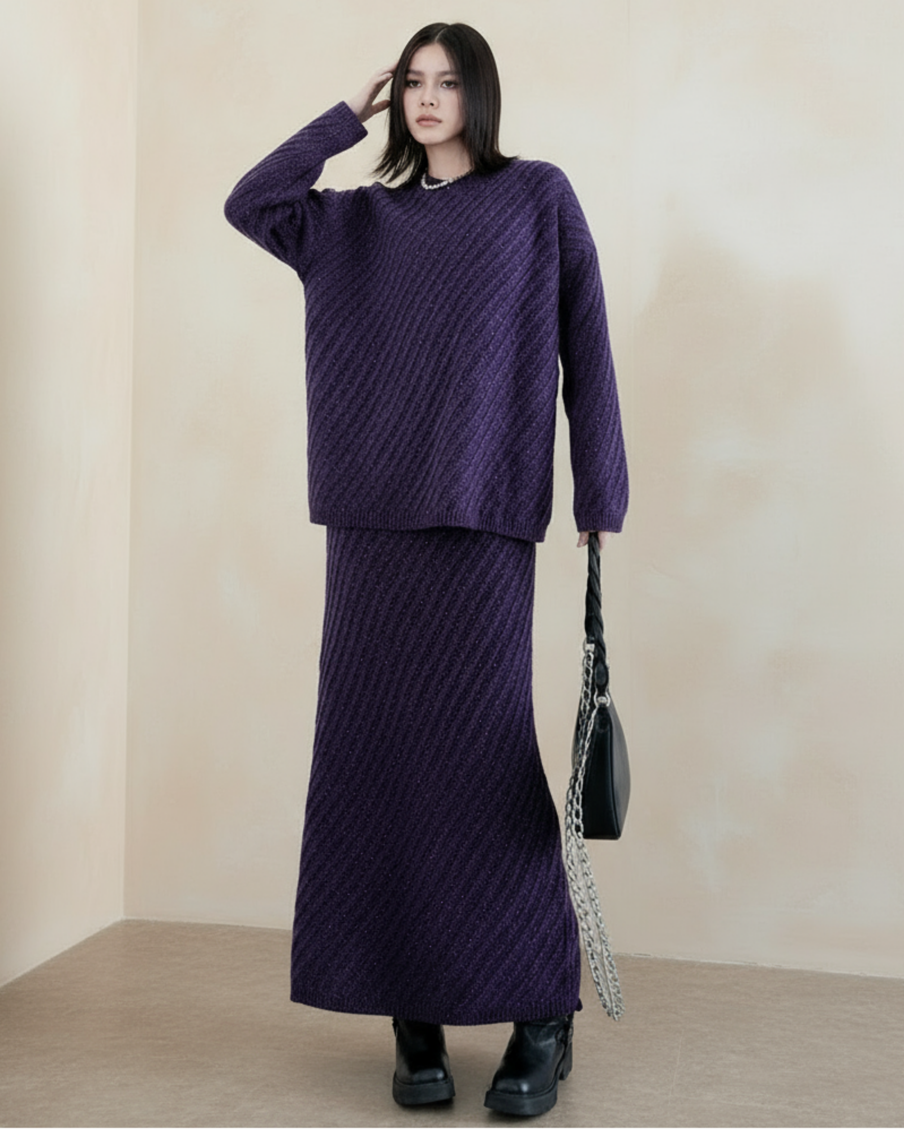 Couture Oversized Avant-Garde Knit Skirt Set – Designer Luxury Two-Piece